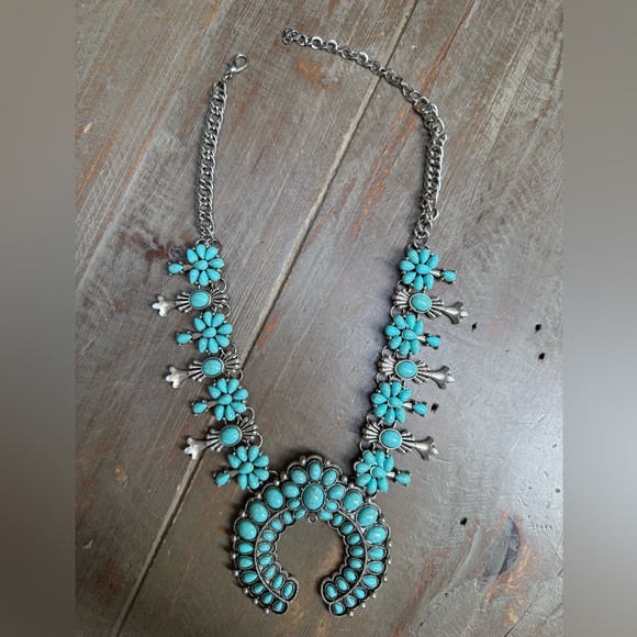 Faux Turquoise Squash Blossom Necklace - Picture 3 of 4